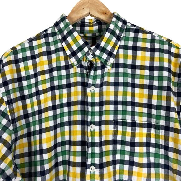 Izod Button Down Shirt Mens L Yellow Blue Plaid 100% Cotton Preppy Country Club - Picture 2 of 6